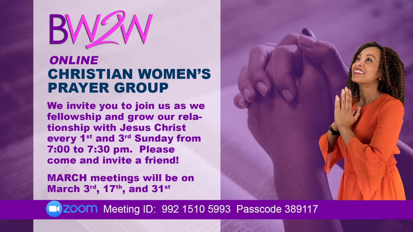 BW2W Online Christian Women's Prayer Group | Sunday March 3rd, 17th, and 31st